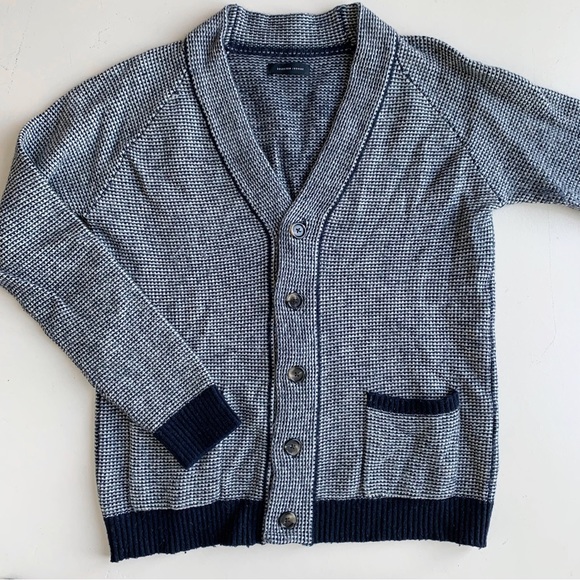 ‼️SOLD‼️ Vintage oversized v neck knit cardigan sweater navy blue cream - Picture 3 of 5